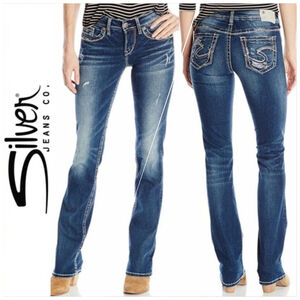Silver Suki Slim Boot Mid Rise Bootcut Flare Jeans Crystal Medium Blue 34 18